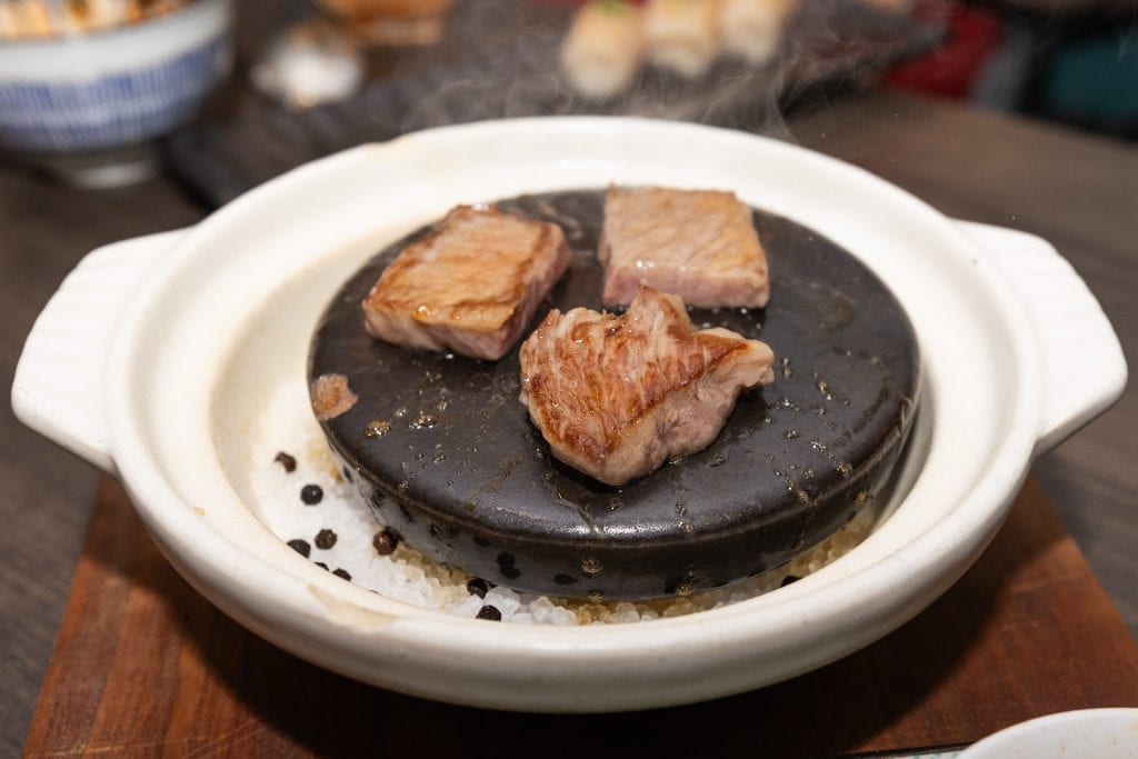 Wagyu Hot Rock: wagyu beef seared at the table
