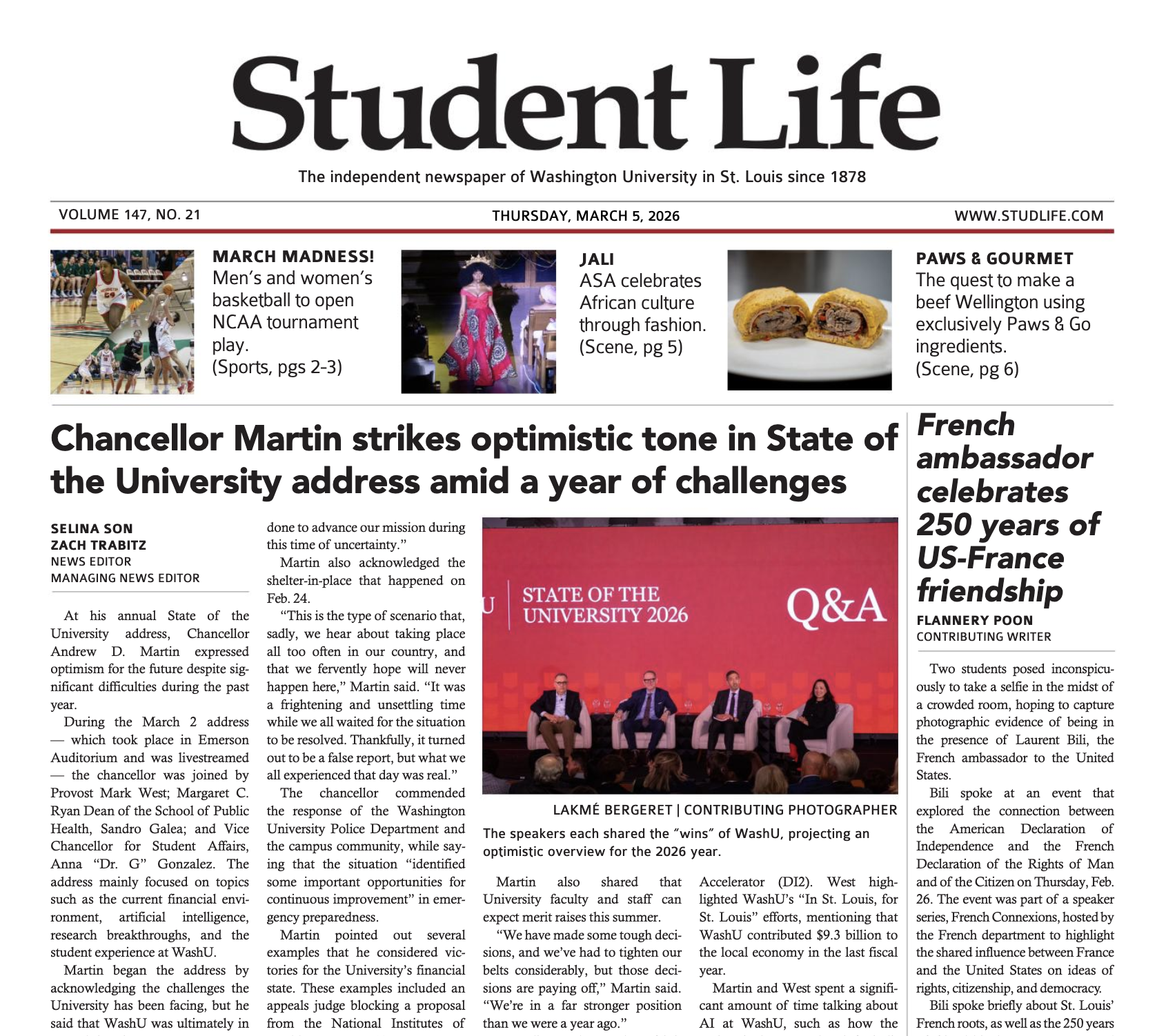 A Student Life front page