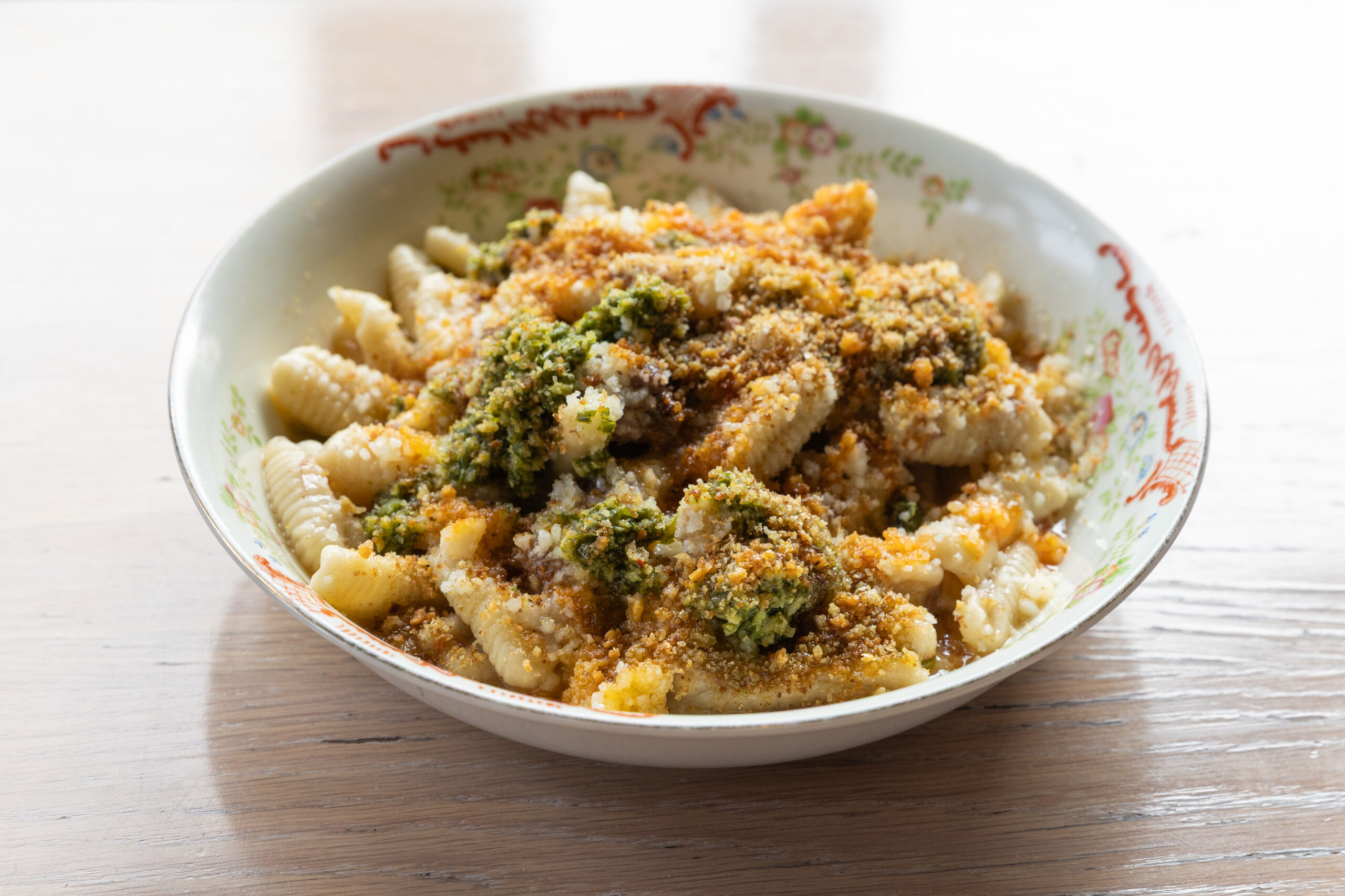 Lamb cavatelli with smoked gordal olives, parmesan and breadcrumbs 
